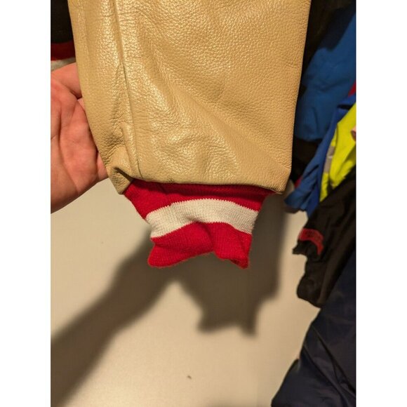 Mens Varsity Leather Jacket Khiemton Humble Tan Black Large - Picture 7 of 10